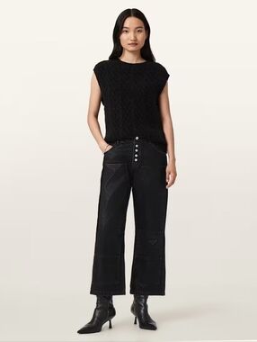 All Saints Coated Black Tay Carpenter Wide-Leg Jeans - Size W26
